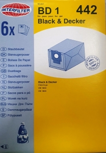 6 Sacchetti Black & Decker Click & Go - VB1600 - VB1800 Interfilter